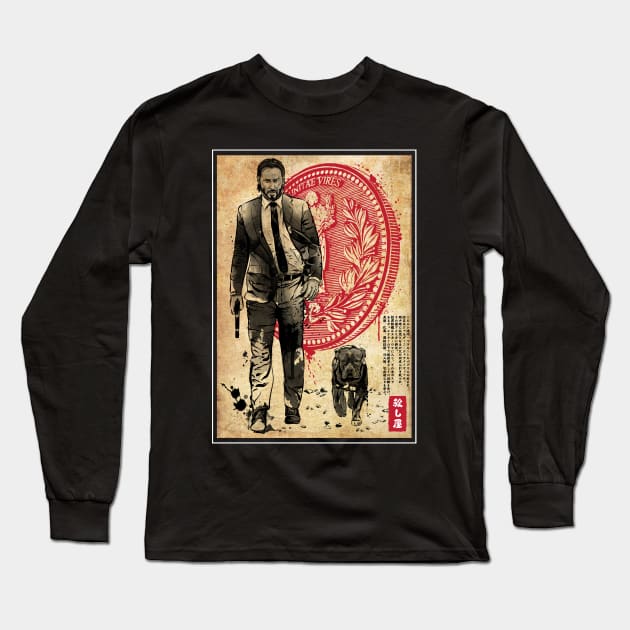 Lone Hitman and cub woodblock Long Sleeve T-Shirt by DrMonekers